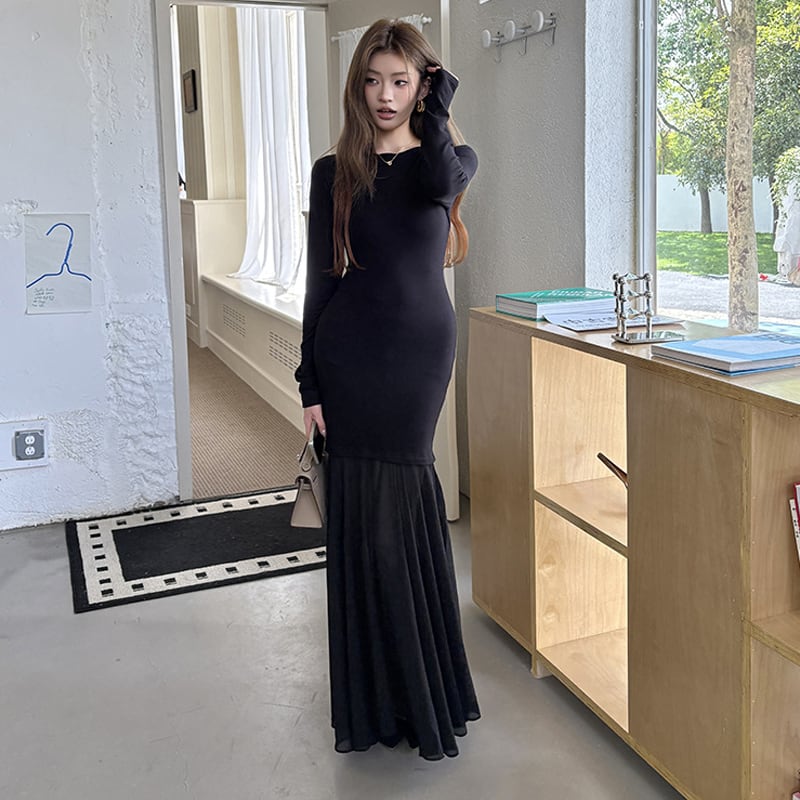 【dress】オフショルドッキングマーメイドワンピース Q6925