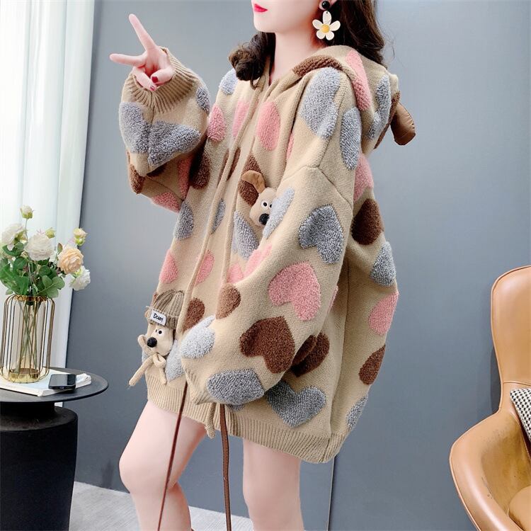 【tops】ハート柄フード付きニットセーター　M27888