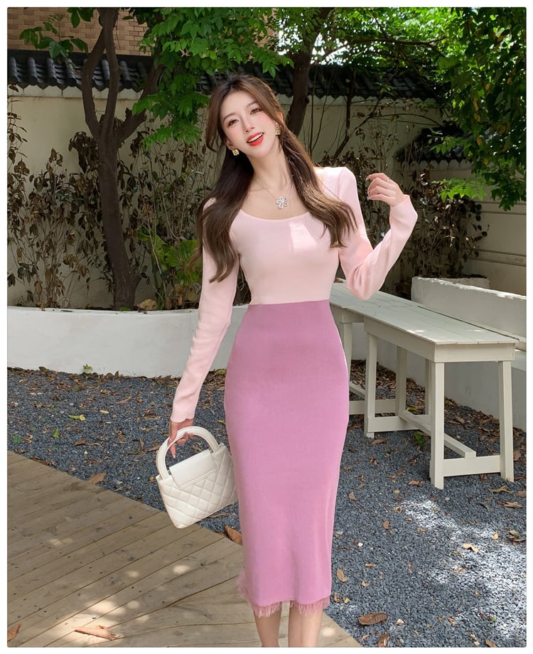 【dress】配色ニットワンピース　M25476