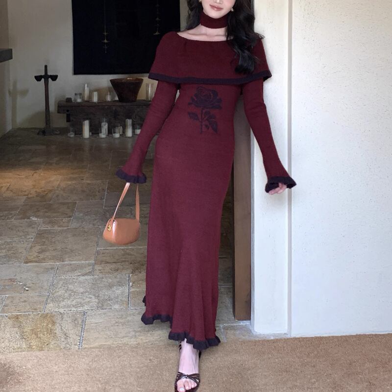 【dress】フレアスリーブニットワンピース　M28978