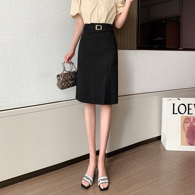 【bottoms】春夏OL通勤無地レディースファッションスリットハイウエストスカート