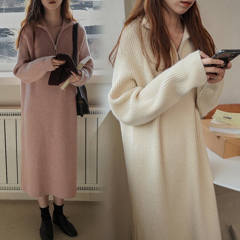 【dress】ファスナーニットワンピース　M19026