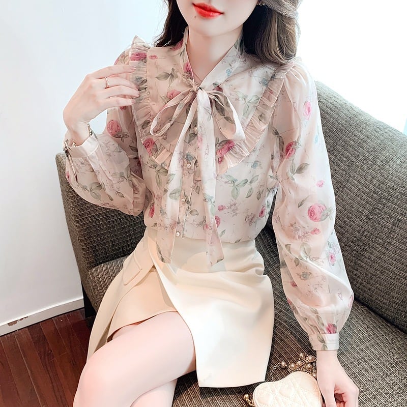 【tops】リボン付きシャツトップス　M25728