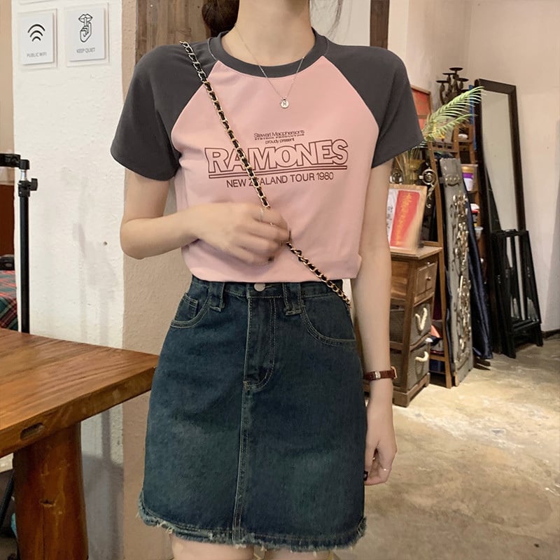 【tops】3色半袖英字柄ＴシャツF7494