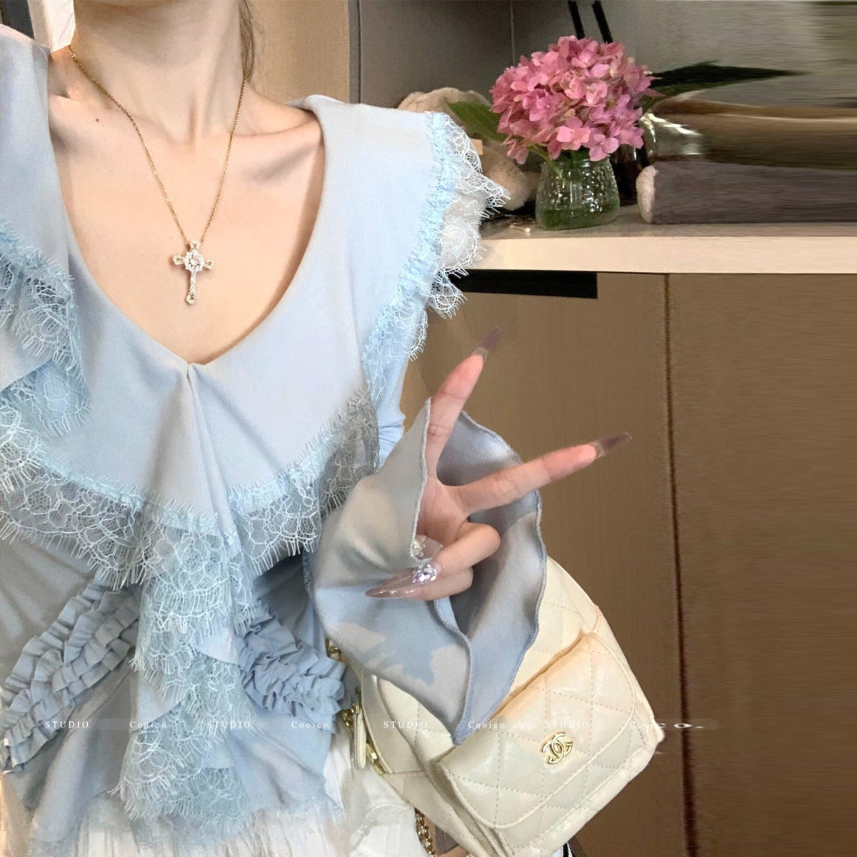 【tops】レース切り替えトップス　M29693