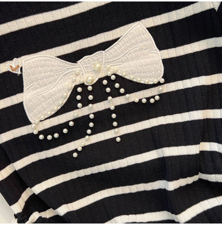 【tops】ビーズリボンニットTシャツG21546