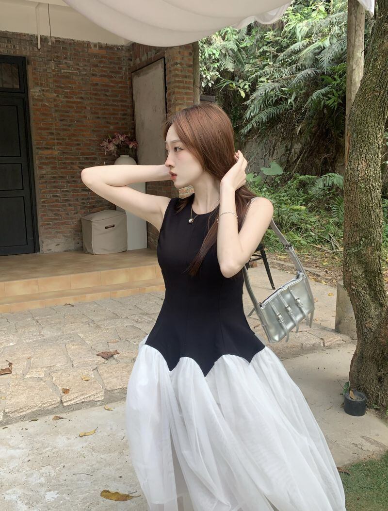 【dress】メッシュ切り替えワンピース G20894