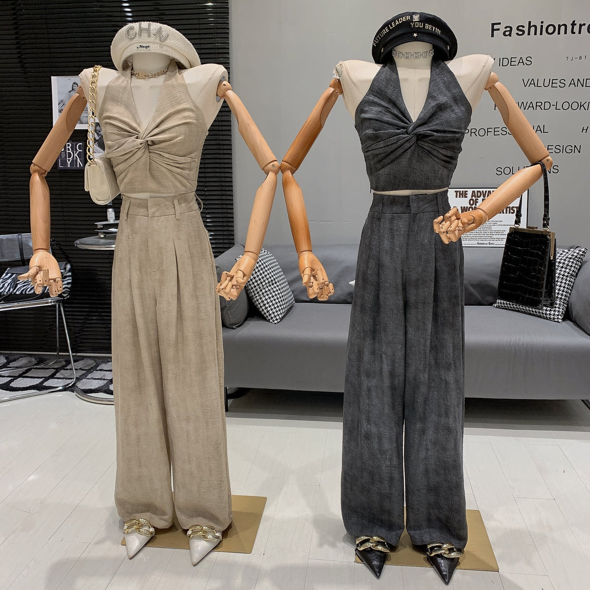 【set】Vネックトップス×ワイドパンツセット　M24991