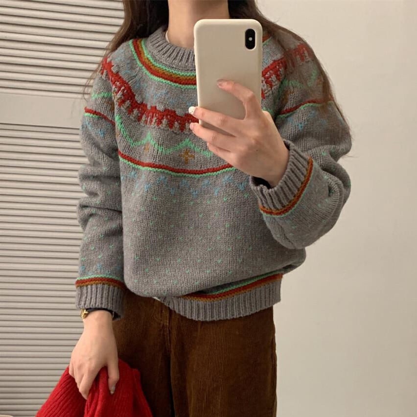 【tops】ジャカードニットセーター　M27107