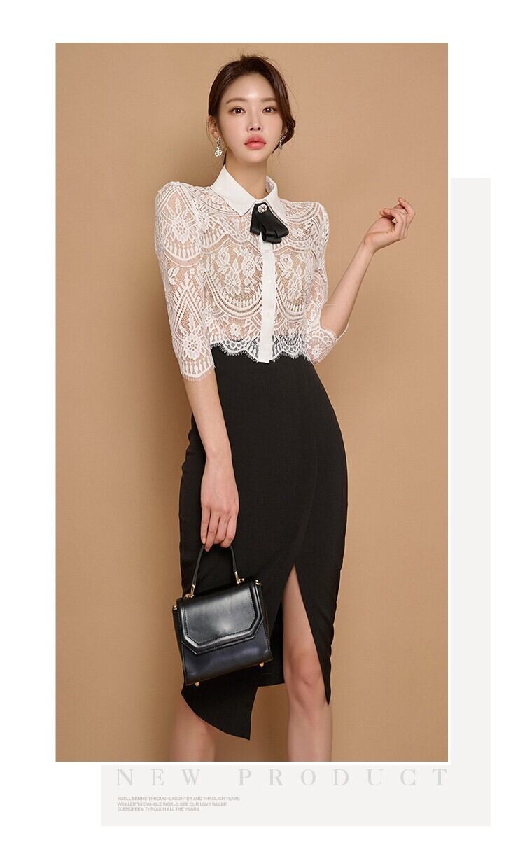 【set】レーストップス+OL通勤スカート２点セットG20629