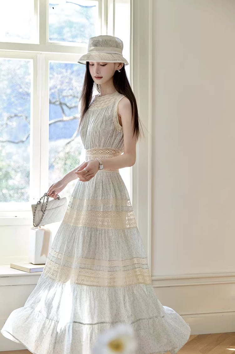 【dress】レースドッキングロングワンピース Q8386