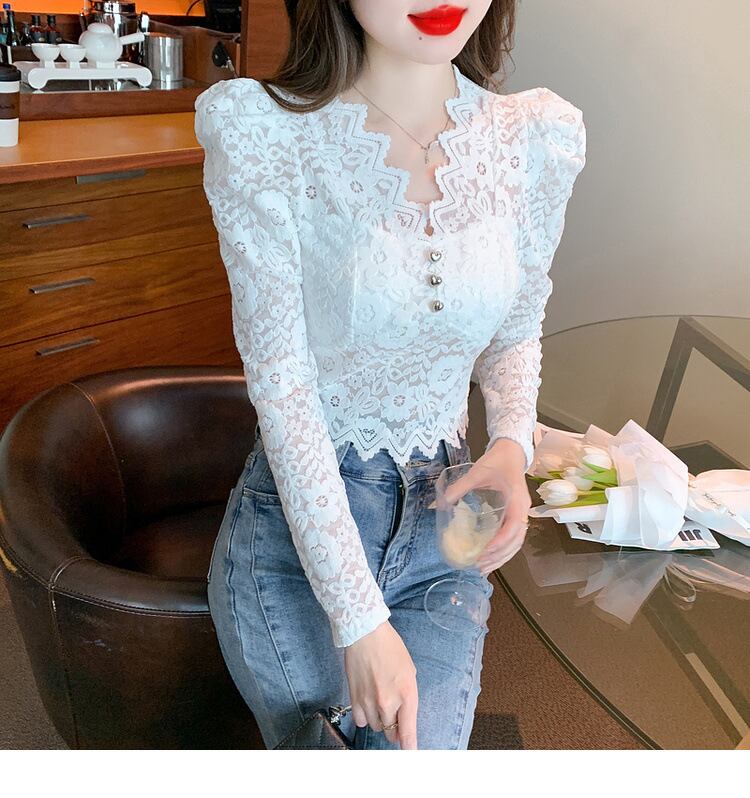 【tops】レースパフスリーブトップス　M18847