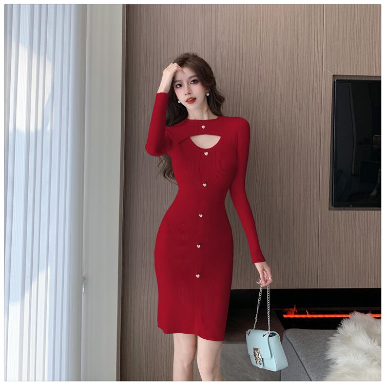 【dress】カットワークニットワンピース　M18844