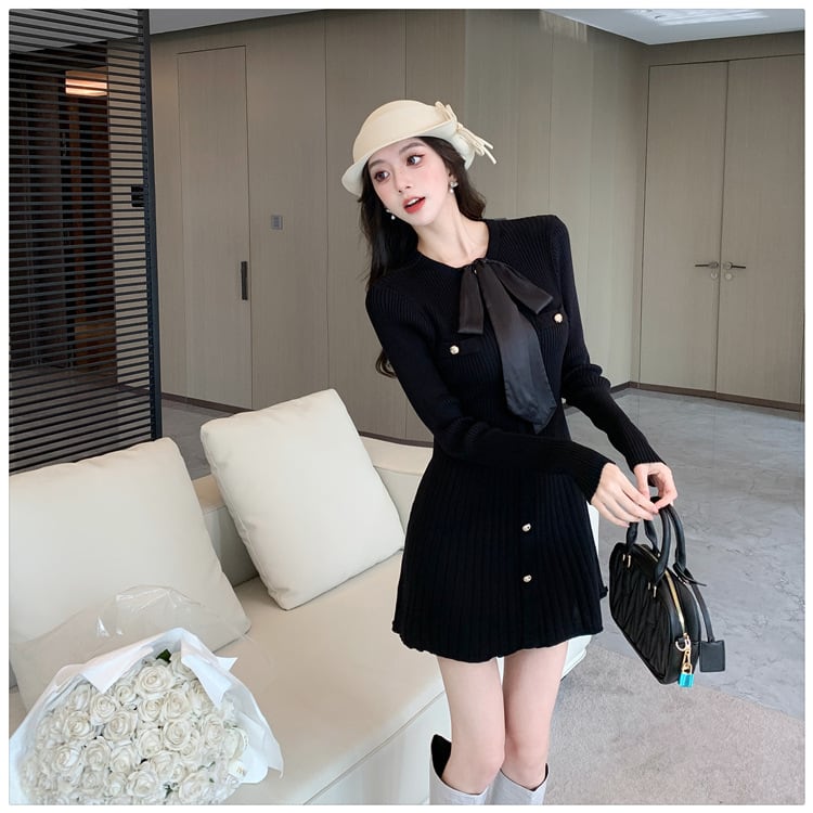 【dress】リボン付きニットワンピース　M28581