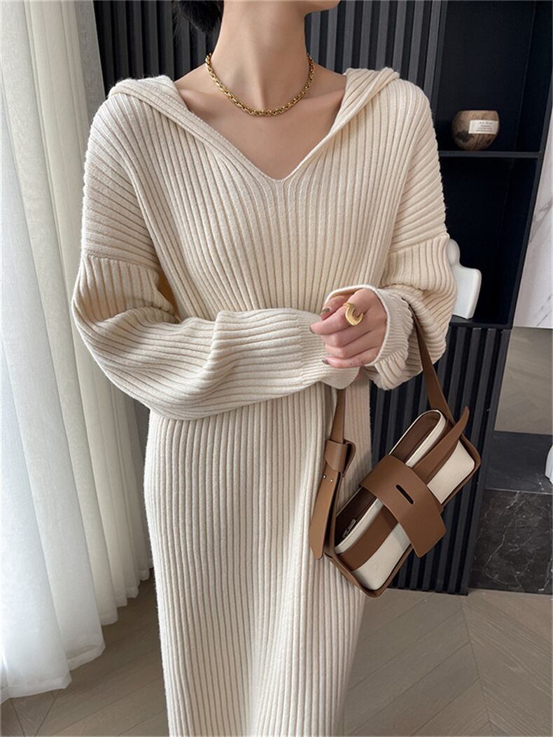 【dress】フード付きニットワンピース　M18237