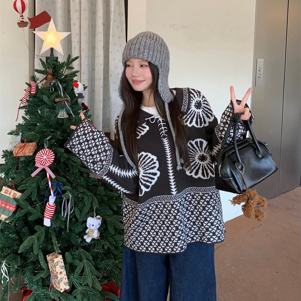 【tops】ジャカードニットセーター　M28500