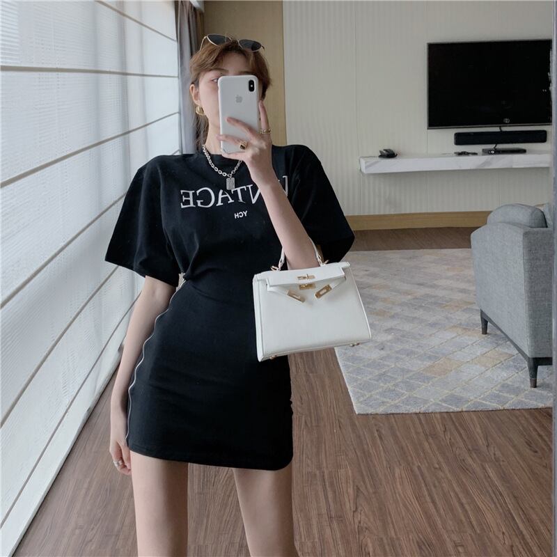 【dress】好感度UP!気質満点着痩せラウンドネックハイウエストワンピース G0744