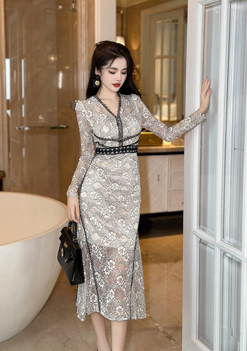 【dress】レースマーメイドワンピース　M28405