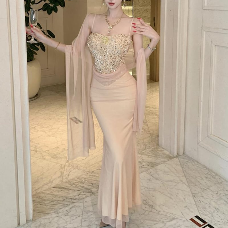 【dress】ラインストーン付きキャミワンピース Q7982