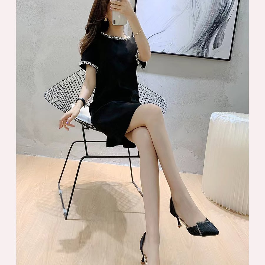 【dress】OL通勤ビーズボウタイワンピースF7352