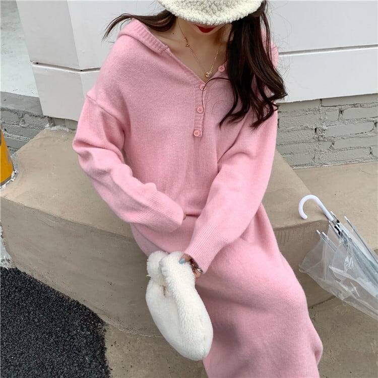 【dress】フード付きニットワンピース　M26936