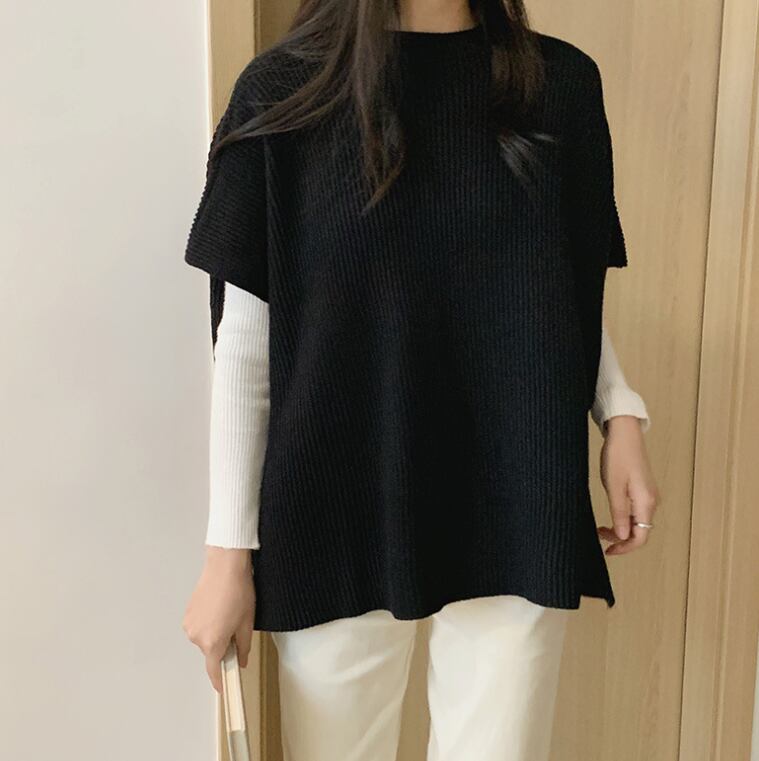 【tops】スリットケープニットジレ　M18411