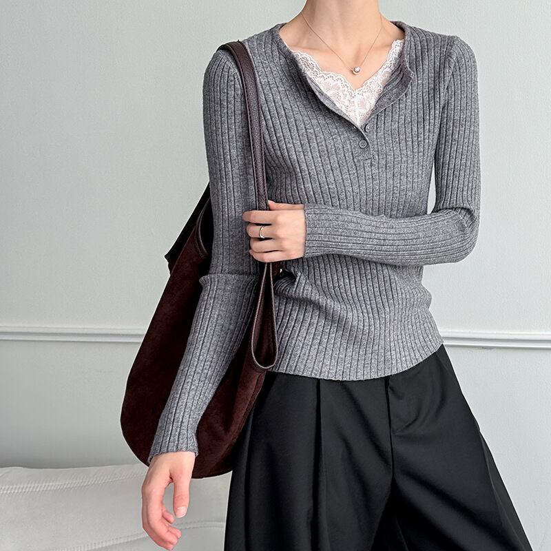【tops】レースドッキングニットトップス Q6969