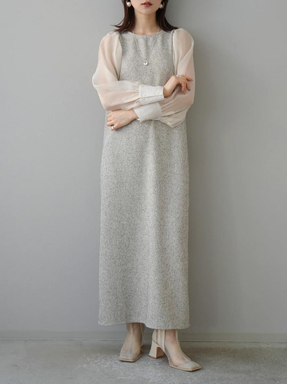 【dress】シアースリーブドッキングワンピース　N2964