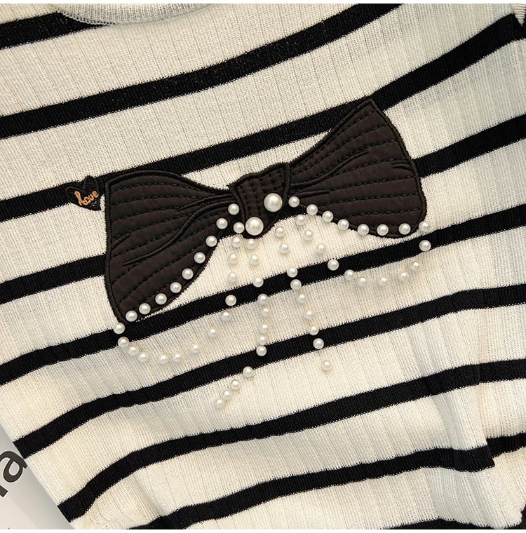 【tops】ビーズリボンニットTシャツG21546