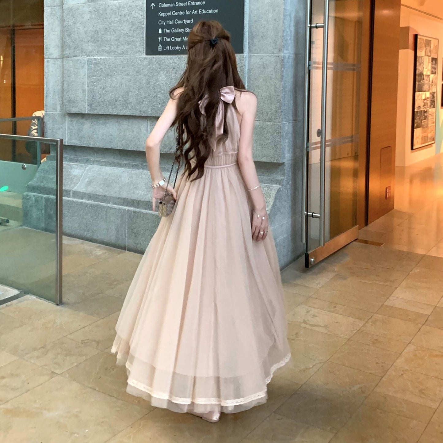 【dress】バックリボンチュールロングワンピース　N3217