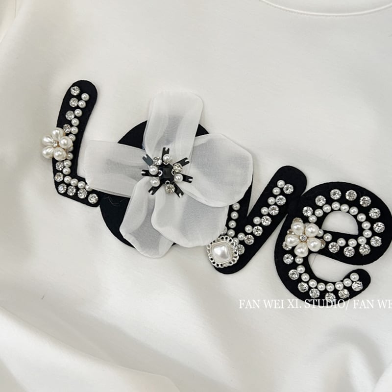 【tops】ビーズアップリケＴシャツF7359