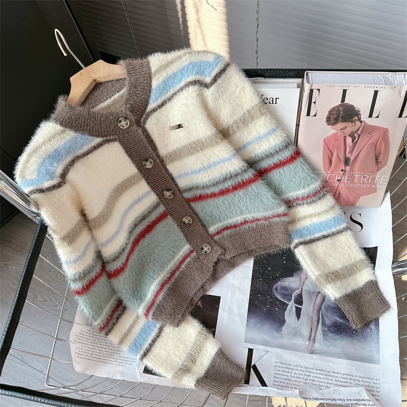 【outer】ボーダー柄ニットカーデ　M28632
