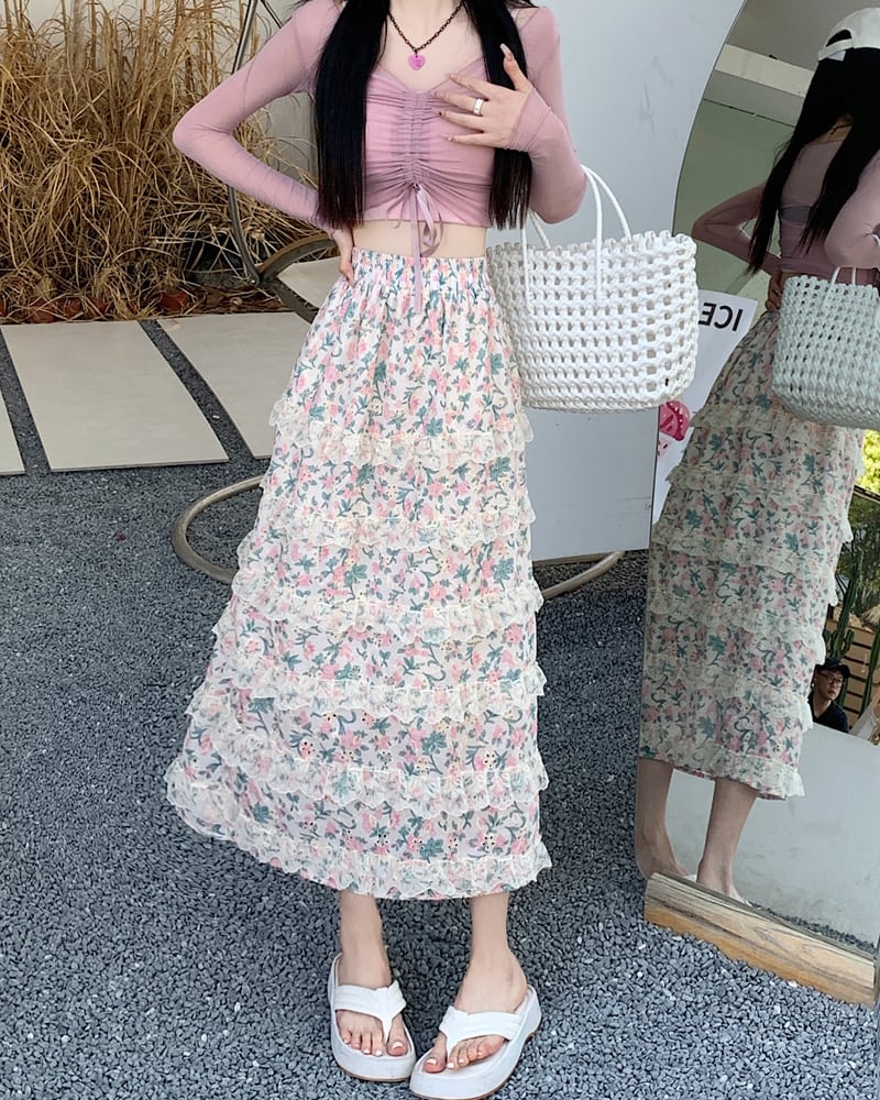 【bottoms】Aライン花柄スカートG20445