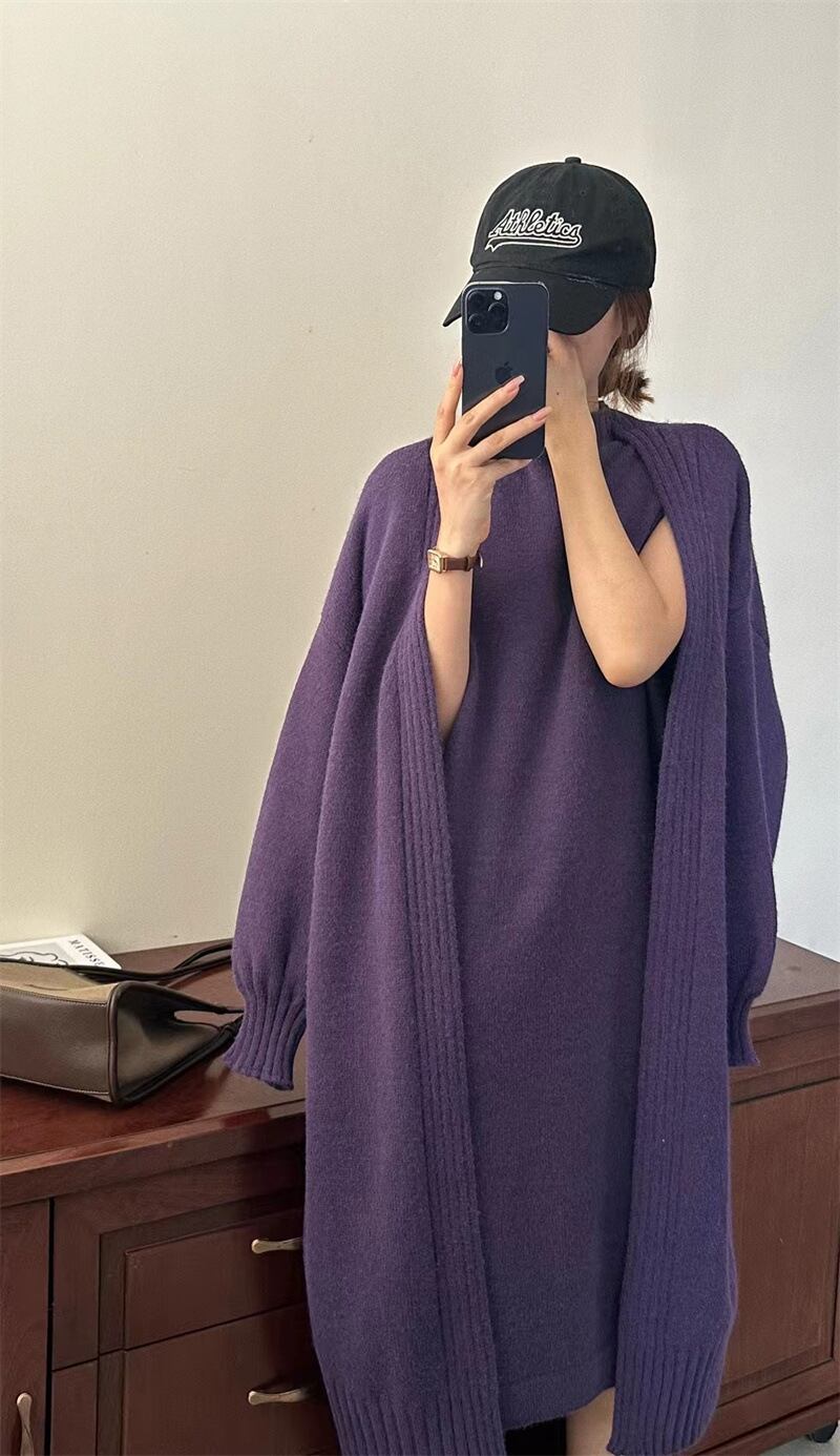 【set】ロングカーディガン×ノースリーブワンピースセット　N2221