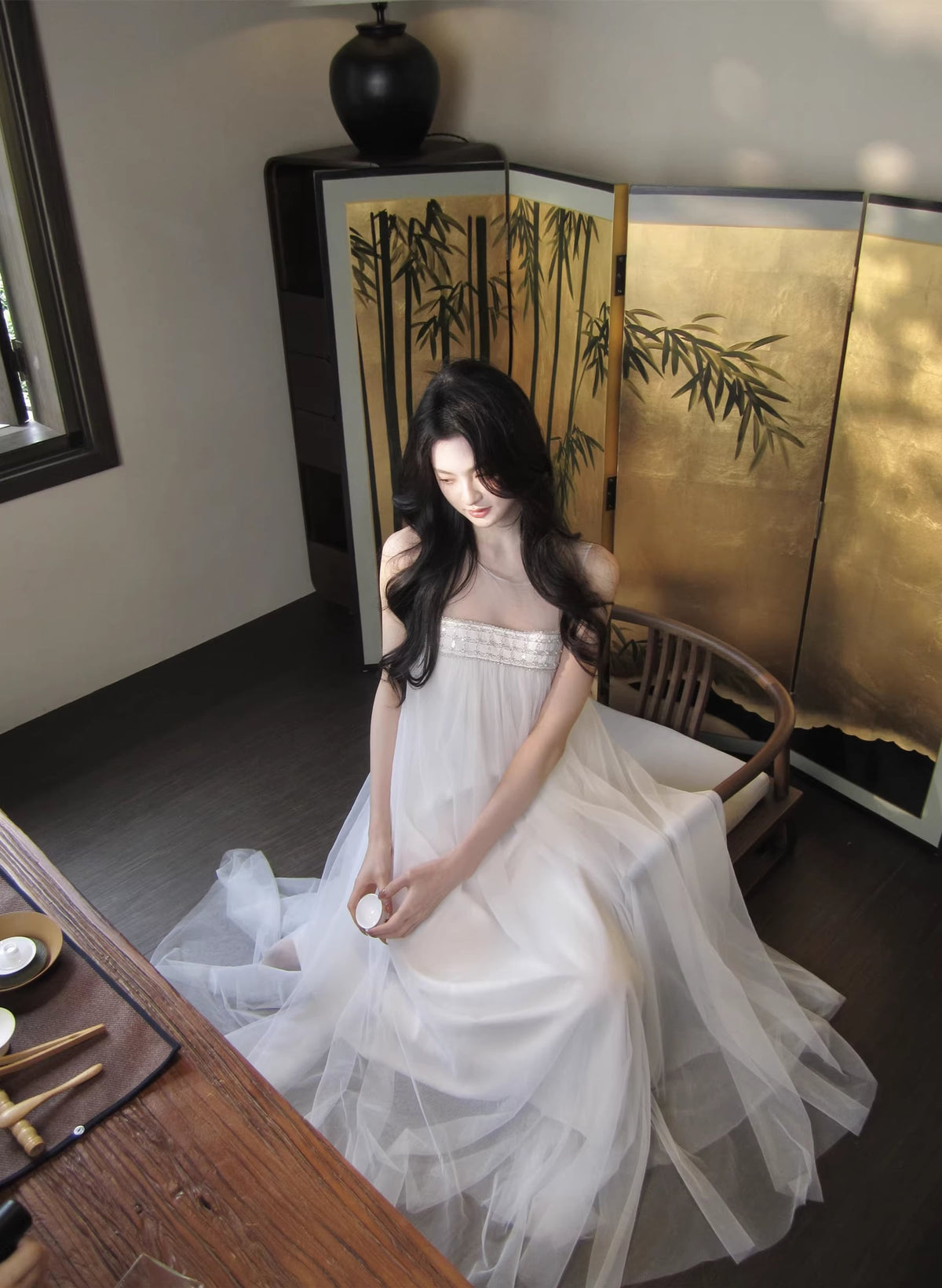 【dress】ノースリーブチュールワンピース Q7966