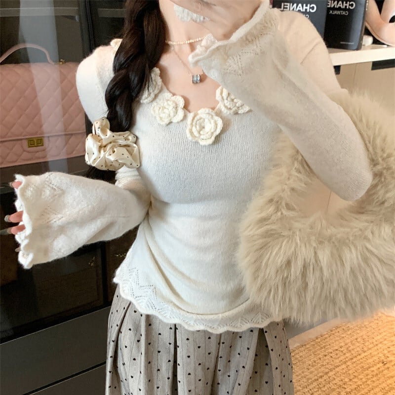 【tops】立体フラワーニットトップス　M28608