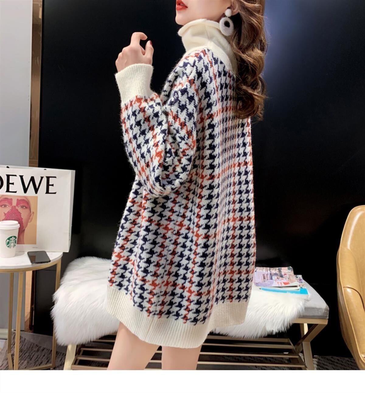 【tops】美人度アップ!韓国系ハイネック偽二つ切り替え秋冬ゆったりルーズ厚手セーター G3658