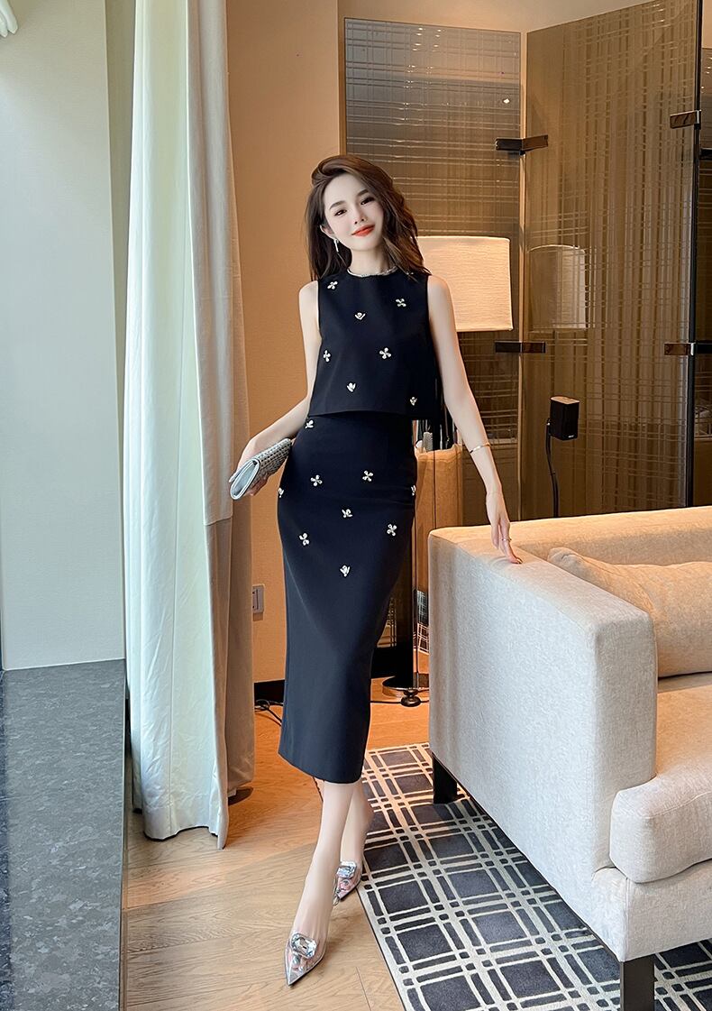 【set】タンクトップ+スリットスカート２点セットF7188