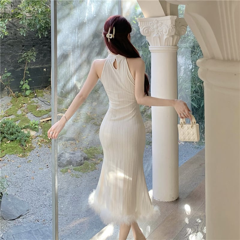 【dress】ファーノースリーブワンピース　M23903