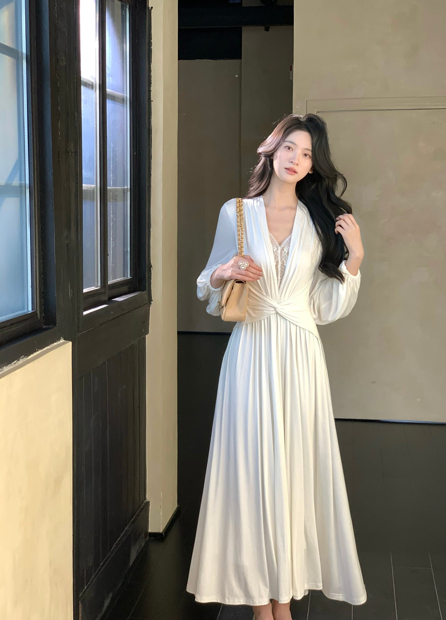 【dress】レースドッキングロングワンピース　N3450