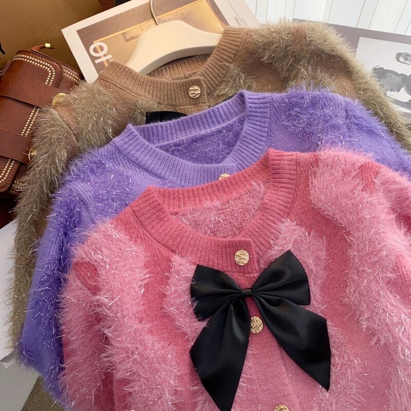 【outer】リボン付きニットカーデ　M28234
