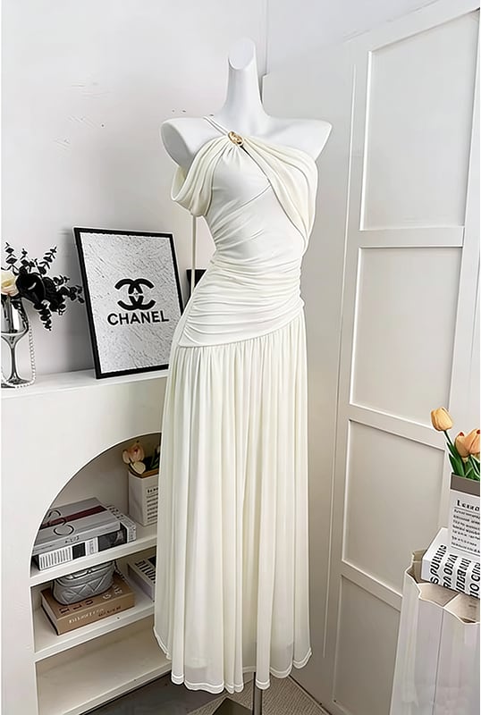 【dress】2wayノースリーブロングギャザーワンピース Q8402