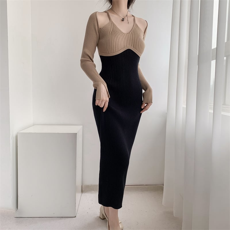 【dress】配色ニットワンピース　M25545