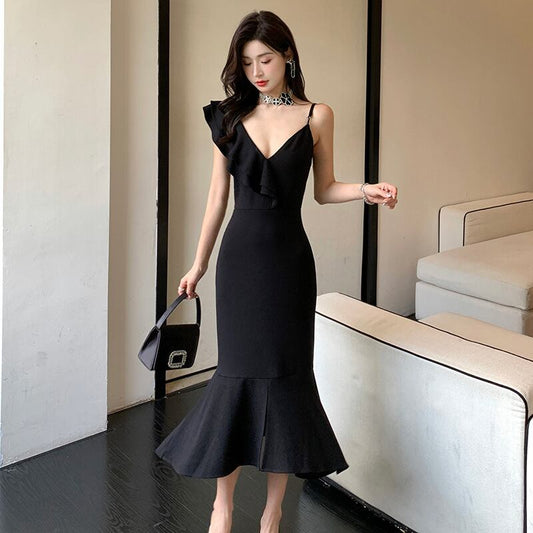 【dress】フリルマーメイドワンピースF7269