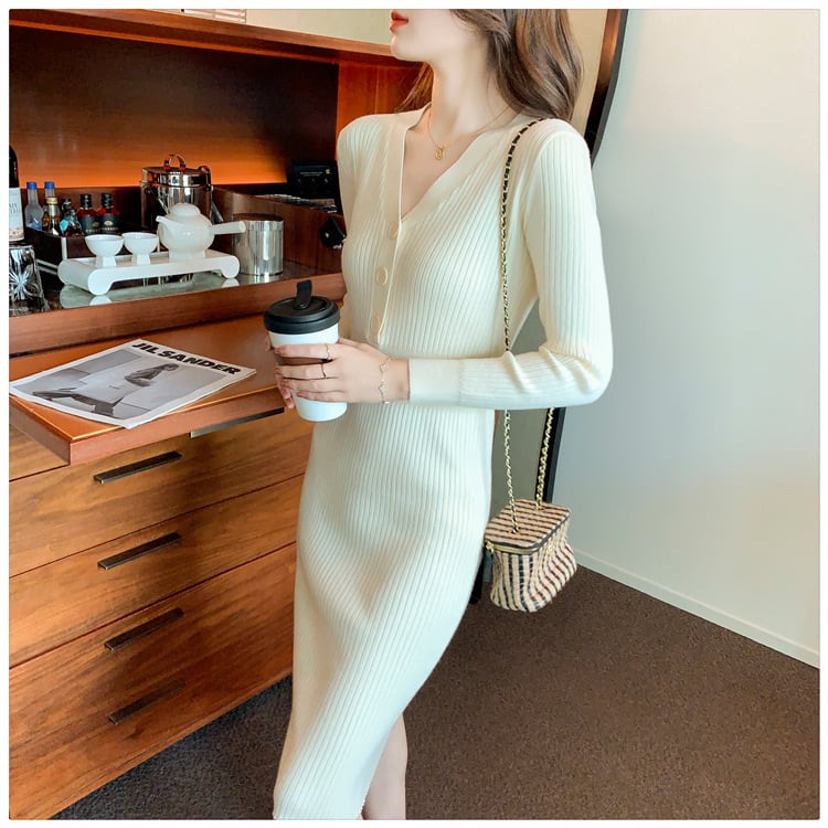 【dress】Vネックニットワンピース　M28210