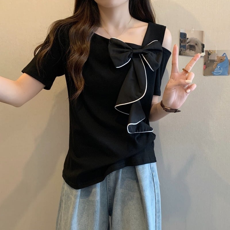 【tops】オフショルダーリボンTシャツG21045