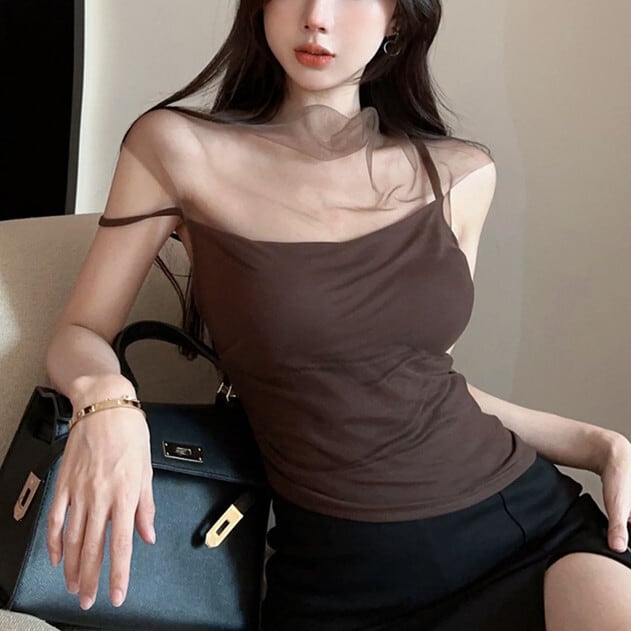 【tops】チュール切り替えTシャツ　M25193