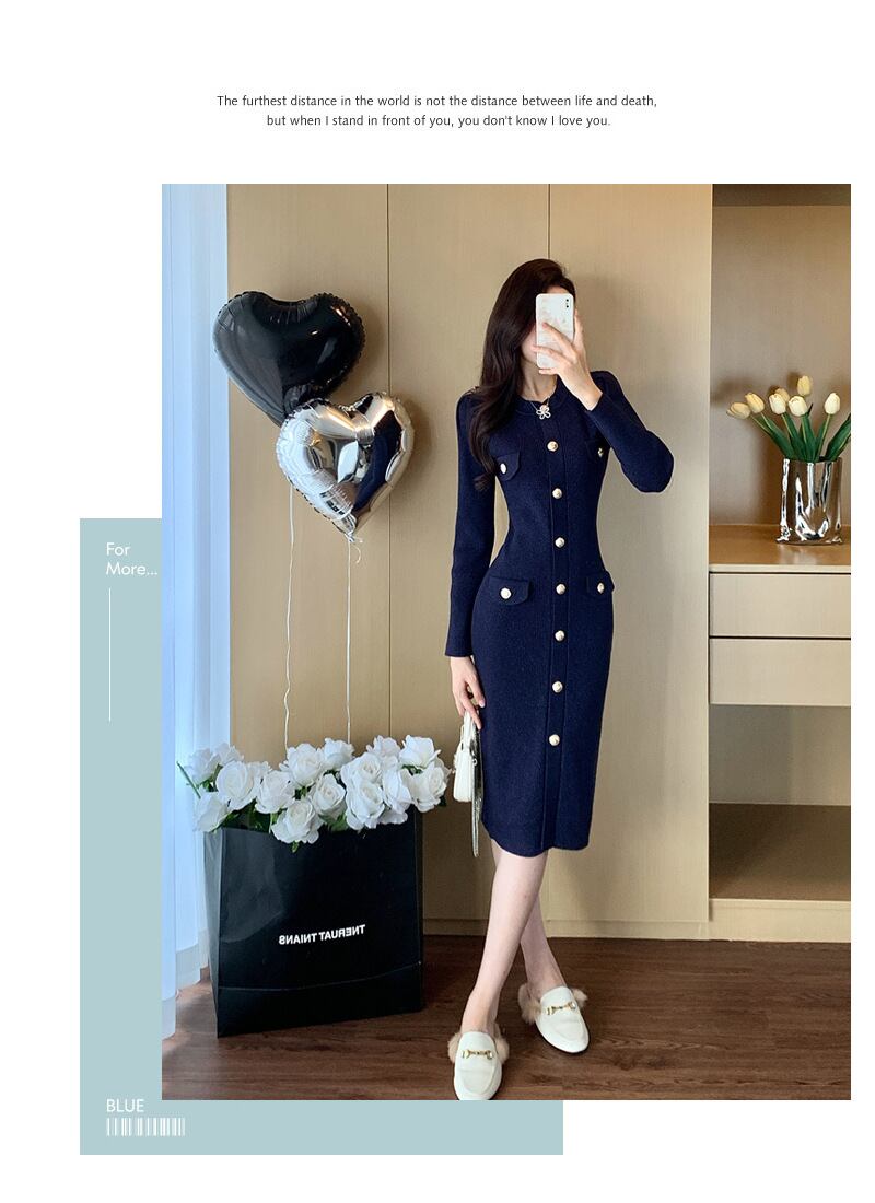 【dress】ボタンデザインニットワンピース　M28382