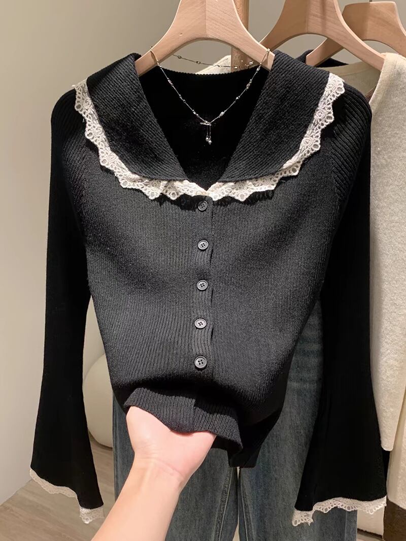 【tops】レース切り替えニットカーデ　M27552
