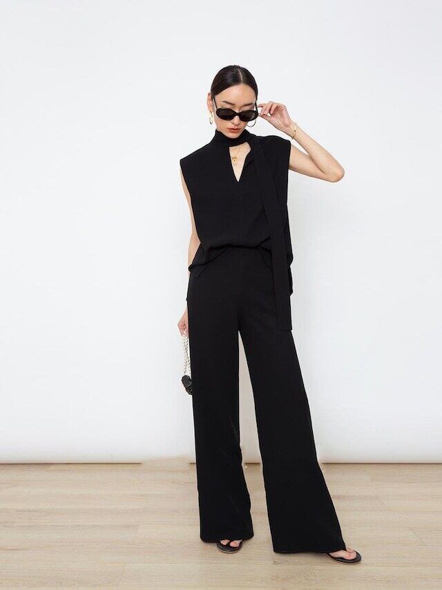 【set】ノースリーブタンクトップ+ガウチョパンツセットアップF7319